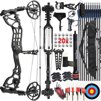 Archery Compound Bow Kit 20-70lbs Adjustable 430FPS Arrows Shoot Hunt JUNXING - Image 1 of 4