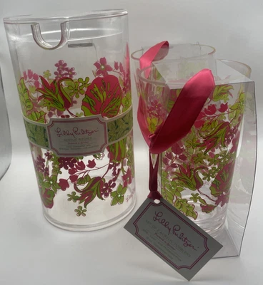 NOVO! Jarro de acrílico LILLY PULITZER + 2 copos - rosa/verde floral - LUSIOSO (2012) - Imagem 1 de 4