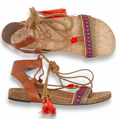 Circus Sam Edelman Kerri Gladiator Sandals Size 7.5M Fabric Tassels Beach Boho Foto 1 de 4