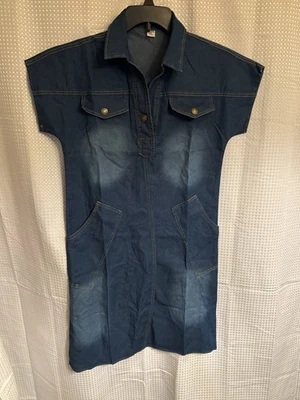 NOVO no pacote júnior tamanho XL mini vestido jeans mangas curtas - Imagem 1 de 4