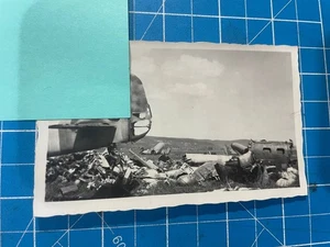 Photo WW2 US Army Troops With  Captured German Air Plane Crashed   2.75" X 4.5" - Picture 1 of 6