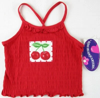 NWT Kids Headquarters Girl's Red Cherries Shirred Spaghetti Strap Crop Top, 3T - Изображение 1 из 3