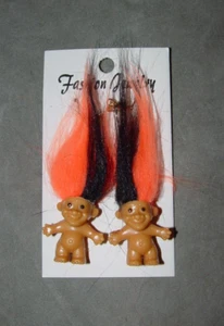 Troll Doll 1" Good Luck Bingo Football Sports Black & Orange Pierced Earrings - Picture 1 of 1