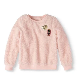 Speechless Girls' Embellished Faux Fur Pullover Pink Heart Sweater Size Large - Picture 1 of 3