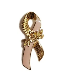Cinta de alfiler de solapa de concientización sobre el cáncer de mama Avon esmalte rosa tono dorado rosa 2" - Imagen 1 de 3