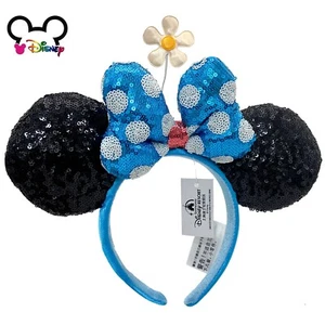Disney Parks Minnie Ears Timeless Flower Polka Dot Blue and White Headband NEW - Picture 1 of 9