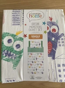 Asda Blue Yellow Green Monster Print Single Duvet Cover Bedding Boys Bedroom - Picture 1 of 3