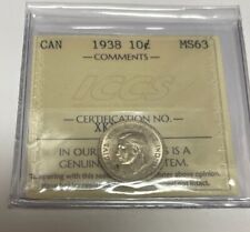 1938 CANADA 10 CENTS SILVER    ICCS#XKY737  MS63