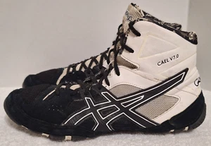 ASICS Cael Sanderson v7.0 Black White Camo Wrestling Shoes J605Y Men's Size 8 - Picture 1 of 9