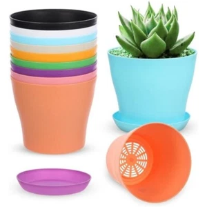 Indoor Plant Pots with Saucers and Drainage Holes 8 colours and 5 sizes Deco - Picture 1 of 14