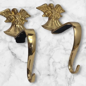 Set of 2 VTG India Brass Metal Angel Fireplace Stocking Holder Hanger Christmas - Foto 1 di 6
