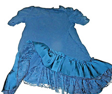 Girl's Size 14 FANCY Ruffled DRESS Dark BLUE Bias Cut SHORT SLEEVE100% COTTON