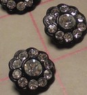8 Czech Small Black Metal Buttons With Large & Small Rhinestones #271 16mm 5/8"
