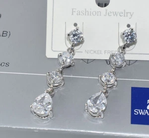 Prom Bridal made with Swarovski Crystal White gold 43mm Filled Earring E /3424 - Picture 1 of 5