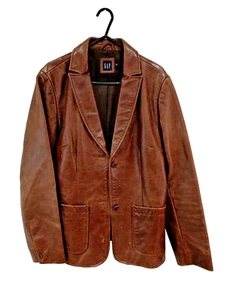 Gap Vintage Men's Leather Jacket Brown Long sleeve Button S Formal Party RCK - Picture 1 of 7