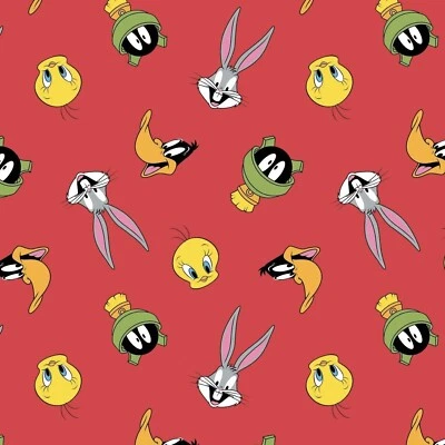 Looney Tunes Tossed Faces Red 100% Cotton Fabric by The Yard - Image 1 of 2