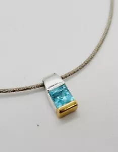 Monet Necklace Silver Gold Tone Pendant Baby Blue Sliding Pendant Delicate Sexy - Picture 1 of 6