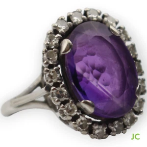750er Weißgold Ring mit Lila Stein amethyst + Brillanten - Picture 1 of 8