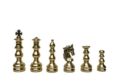 5 inch King Metal Brass Luxury Gold Antique Staunton Chrome & Black Chess Set  - Image 1 of 3