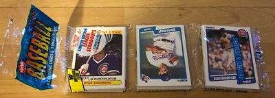 1990 Fleer Rack Pack TWO Cubs: Ryne Sandberg & Scott Sanderson + Charlie Hough - Image 1 of 2