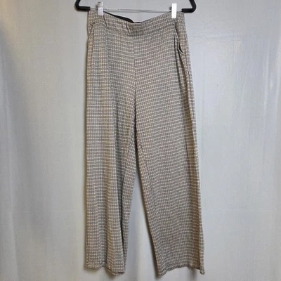 MAX STUDIO Wide Leg Ankle Pants Women Large Navy Biege Plaid High Waisted Career - Image 1 of 4