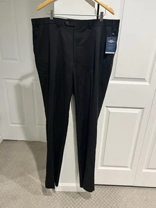 $125 NUEVO Pantalones de Lana Hart Schaffner Marx Hombres 42 R Plisados Delanteros Sin Dobladillo Negros - Imagen 1 de 14