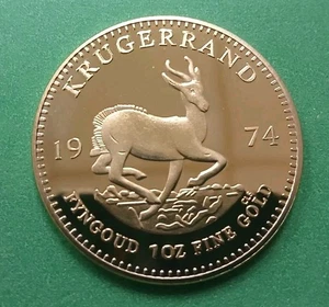 1974 Gold Plated 1oz 24K Krugerrand Coin South Africa Lovely Coin - Picture 1 of 3