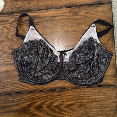 Бюстгальтер Wacoal 40DDD полное покрытие 855186 ретро Chick кружевной на косточках черный цвет б/у в отличном состоянии - Изображение 1 из 4