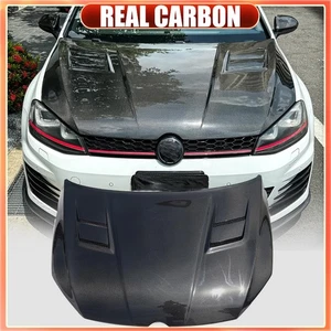 REAL CARBON Hood Bonnet Engine Lid Cover For VW Golf 7 VII MK7 /R/GTI 2014-2017 - Picture 1 of 17
