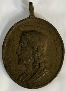 Antike Medaille Jesus Salvator Mundi Maria Mater Divinae religiös Christus Anhänger - Bild 1 von 5
