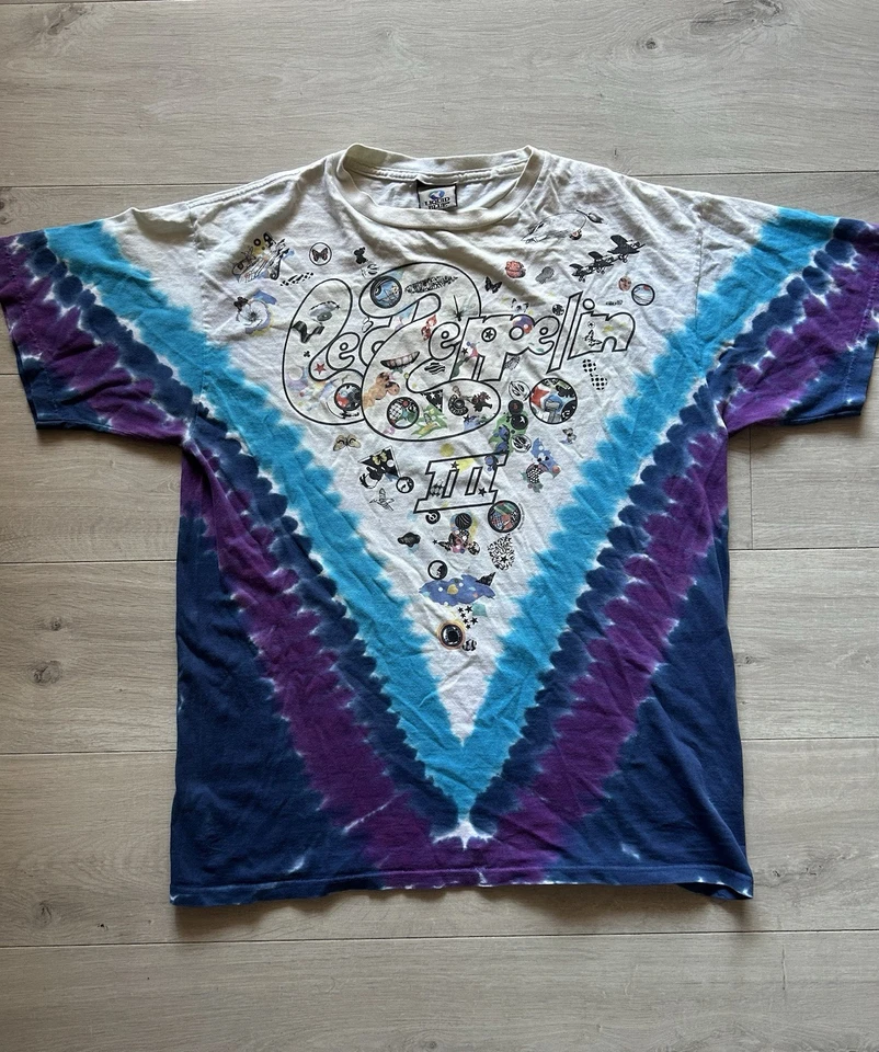 Vintage Led Zeppelin Shirt Mens XL Tie Dye Liquid Blue Band Classic Rock GC - image 1 of 4