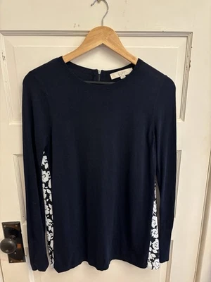 Suéter LOFT Para Mujer Azul Marino Tejido Frontal Floral Satinado Trasero Mezcla Seda Talla Pequeña Foto 1 de 4