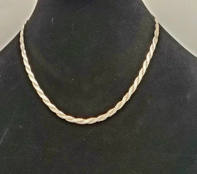 Collar de cadena de cuerda plana maciza de plata esterlina italiana pesada vintage de 4 mm 18" Foto 1 de 4