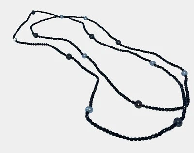 Collar de cuentas negras ágata perlas de agua dulce infinitas rarezas 72" Foto 1 de 4