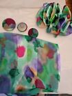 Vintage Lot Fabric Covered Earrings Hair Clip Scarf Clip Scarf Bright  Colors