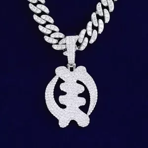5AAA+ CZ Hop Hip Iced Out Fish Bone Bling Pendant Chain 14k Real Gold Plated - Picture 1 of 8