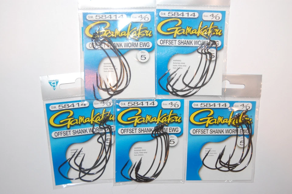 Gamakatsu 58414 Worm Hook Offset Shank EWG Size 4/0 NS Black per 5