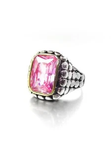 GORGEOUS Chunky Designer Pink CZ Crystal Balinese Silver Dots Texture Ring - Picture 1 of 6
