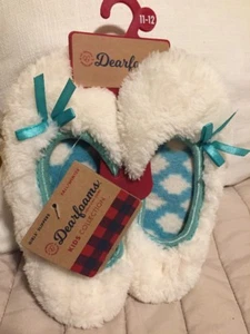 Neu mit Etikett Dearfoams Hausschuhe Mädchen 11-12 elfenbeinfarben Winter weiß flauschig Slipper warm Ballett - Bild 1 von 3