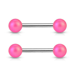 PAIR Matte Pearlish Color Surgical Steel Barbell Tongue or Nipple Rings 14G 5/8"