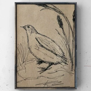 Bird Art Bird Drawing Bird Sketch Liner Ink Pencil Art Original Signed Art 4x6” - Picture 1 of 9