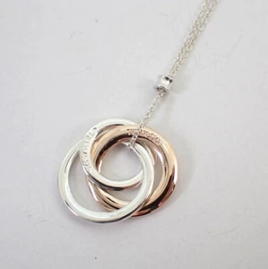 TIFFANY & Co. 1837 Interlocking Circles Rubedo Silver 925 Metal Necklace Pendant - Picture 1 of 8