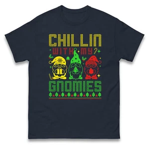 Chillin With My Gnomies Christmas T Shirt,Offensive Christmas Tee,Ugly Christmas - Picture 1 of 7