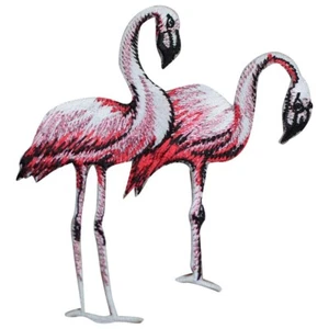 Flamingos Applique Patch - Shimmery Flamingo Bird Animal Embroidered Badge 3" - Picture 1 of 1