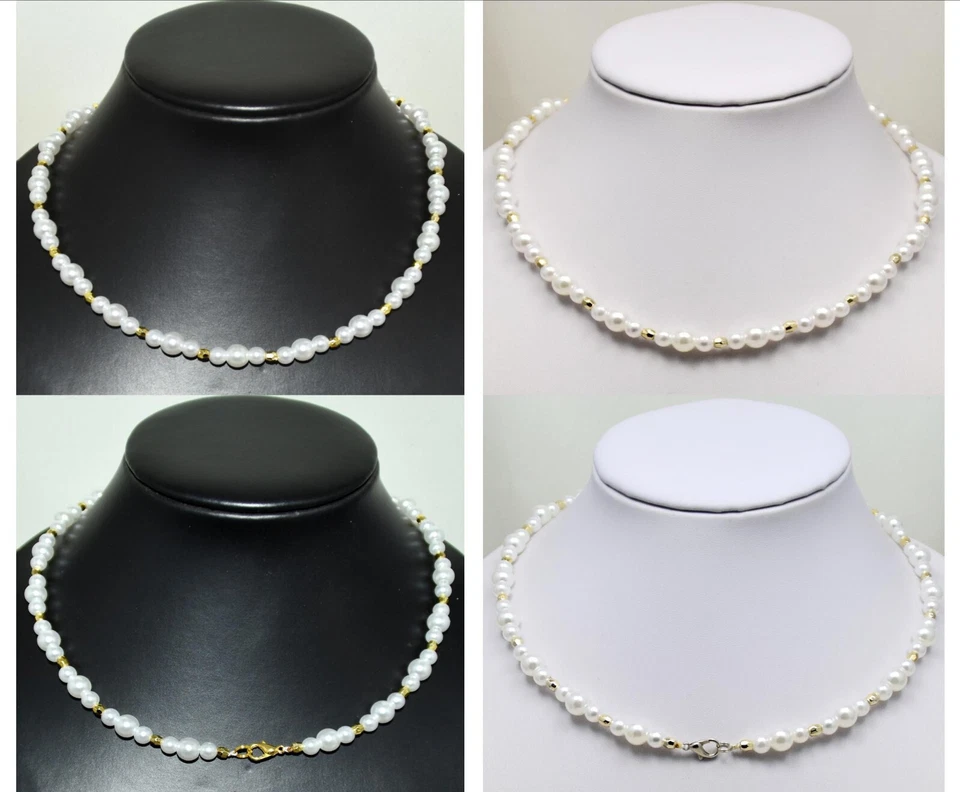 Farbe Gold Perlen & Weiß Kunst Perlen-Armband,Hals-Kette 17 cm-70 cm Neu 1 Stück - Bild 1 von 1