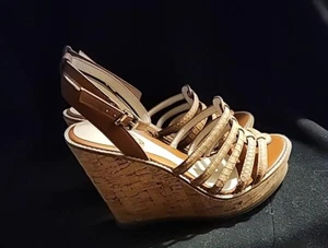 Aldo NEW Strappy Cork Wedge Heel Ankle Strap Sandals Tan MSRP $70 Boho W Sz 8.5 - Picture 1 of 6