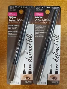 Paquete de 2: Maybelline Brow Define + Fill Duo Lápiz en Polvo #255 Marrón Suave (2199) W7D - Imagen 1 de 2