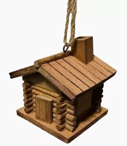 Neu Holz Blockhaus hängende rustikale Ornament Juteaufhänger 4 Zoll - Bild 1 von 8