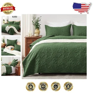 Stylish 3-Piece Olive Green Bedspread Set - King Size with Mandala Pattern - Picture 1 of 9
