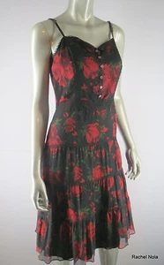 Vestido floral Anthropologie talla 8 M rojo negro seda encaje sin mangas ajuste alineado llamarada - Imagen 1 de 9